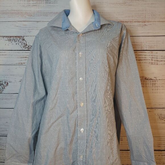 Nautica Men's Classic-Fit Blue White Cotton Long-Sleeve Button Dress Shi… - Picture 6 of 16